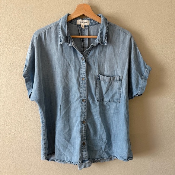 Anthropologie Cloth And Stone Breezy Button Chambray Short Sleeve Shirt Size XL - Picture 2 of 8
